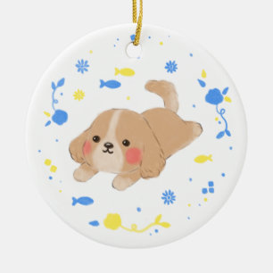 Süße glückliche Welpen-Illustration Keramik Ornament