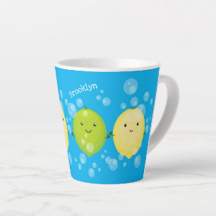 Süße glückliche Zitronen-Lime-Kartoonillustration Milchtasse