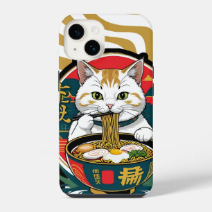Süße Glückskatze beim Essen von Ramen-Schüssel Ill iPhone 14 Hülle