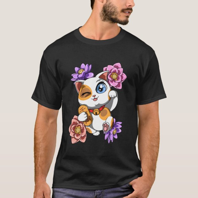 Süße Glückskatze T-Shirt (Vorderseite)