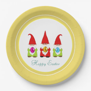Süße Gnome & mehrfarbige Ostereier Papierplatte Pappteller