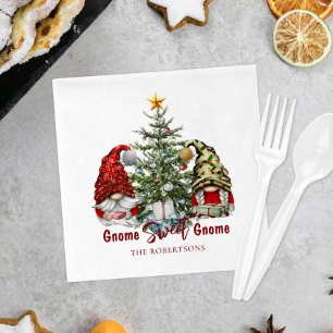 Süße Gnome mit Weihnachtsbaum-Feiertag Serviette
