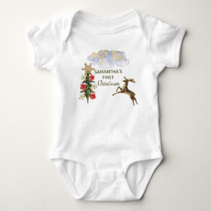Süße Gold Glitter Bäume Hirsch Baby Erstes Weihnac Strampler