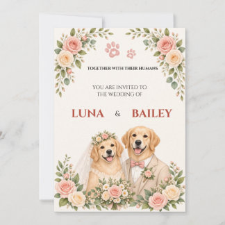 Süße Golden Retriever Blumen-Hunde-Hochzeit Einladung