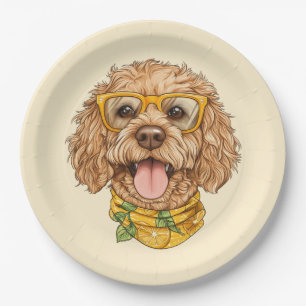 Süße Goldendoodle-Hundesonnenbrille Orangen Pappteller