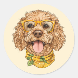 Süße Goldendoodle-Hundesonnenbrille Orangen Runder Aufkleber