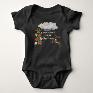 Süße goldene grüne Tannenhirschwolken-Baby-Erstwei Baby Strampler