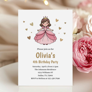 Süße goldene rosa Prinzessin Geburtstag für Kinder Einladung