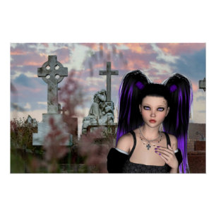 Süße Goth-Girl im Friedhof zu Halloween Poster