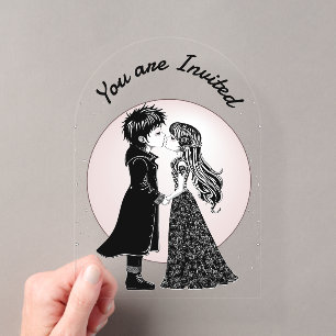 Süße Gothic-Emo-Kinder küssen sich am Valentinstag Acryleinladungen