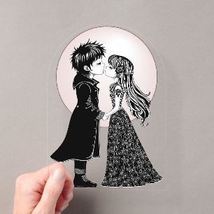 Süße Gothic Emo Kinder küssen sich am Valentinstag Acryleinladungen