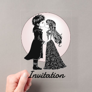 Süße Gothic Emo Kinder küssen sich am Valentinstag Acryleinladungen
