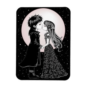 Süße Gothic Emo Kinder küssen sich am Valentinstag Magnet