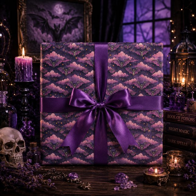 Süße Gothic-Fledermäuse Rosa Wasserfarbe Geschenkpapier (Von Creator hochgeladen)
