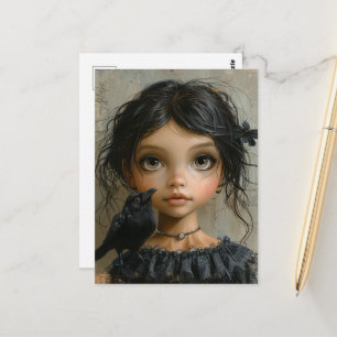 Süße Gothic-Girl mit einem schwarzen Vogel Postkarte