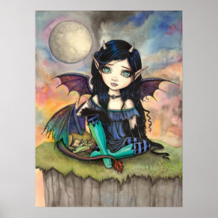 Süße gothische Big-Eye-Fee und Drachen-Fantasy-Kun Poster