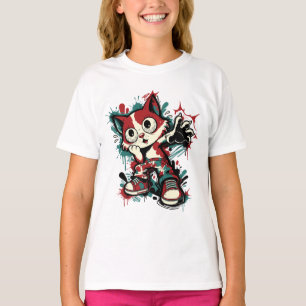 Süße Graffiti-Katzen-Cartoon T-Shirt
