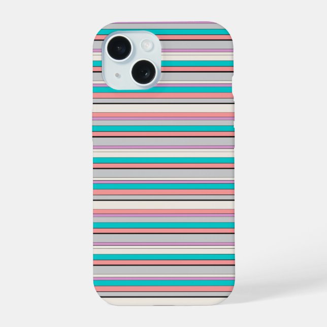 Süße graue aqua Streifen iPhone 15 Hülle (Rückseite)