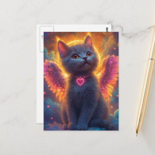 Süße graue Engelkatze Postkarte
