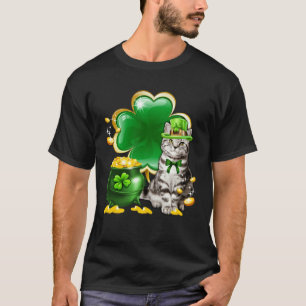 Süße Graue Getigerte Katze Shamrock Irischer Heili T-Shirt