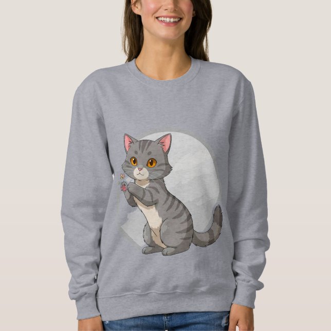 Süße graue getigerte Katze Sweatshirt (Vorderseite)