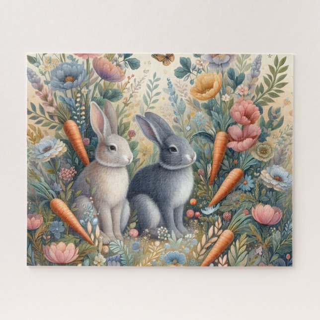 Süße graue Kaninchen mit Karotten Puzzle (Horizontal)