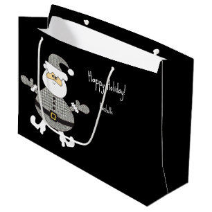 Süße graue karierte Santa-Festtagsillustration Große Geschenktüte