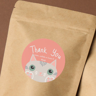 Süße graue Katze Kleinunternehmen Danke Runder Aufkleber