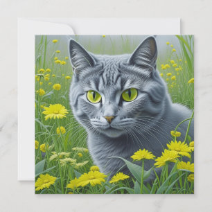 Süße graue Katze mit gelben Augen Ai-Kunst
