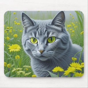 Süße graue Katze mit gelben Augen Ai Kunst Mousepad