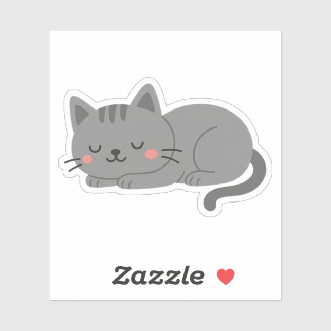 Süße graue Katze Schlummer Aufkleber (Blatt)