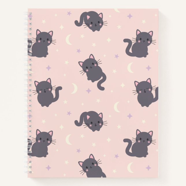 Süße graue Katzen Rosa Spiralblock Notizbuch (Vorderseite)