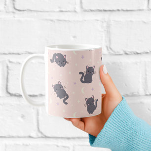 Süße Graue Katzen-Tasse Rosa Kawaii Katzen Kaffeetasse
