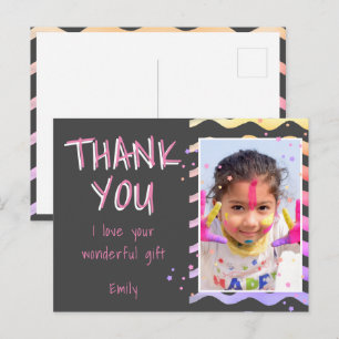 Süße graue Kinder-Foto-Mädchen-Geburtstags-Dankesc Postkarte