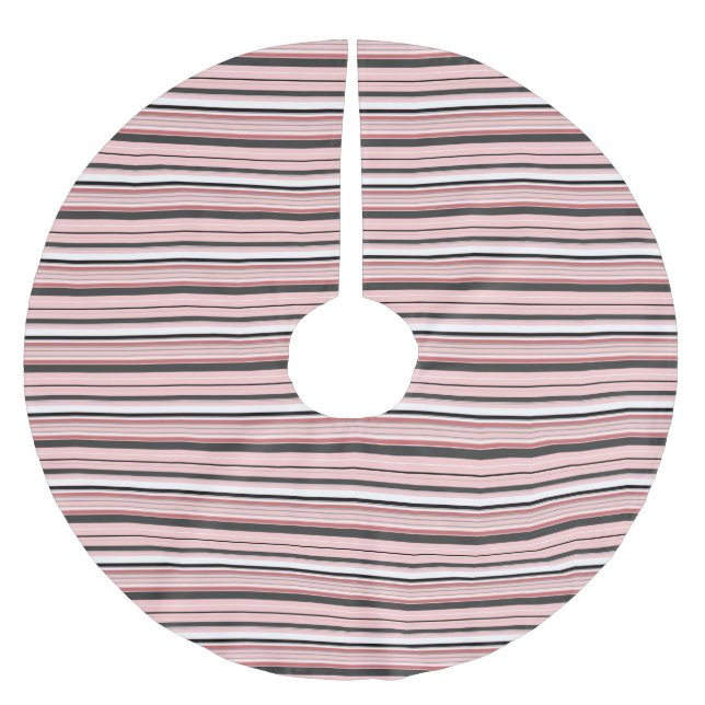 Süße graue rosa Streifen Polyester Weihnachtsbaumdecke (Vorderseite)