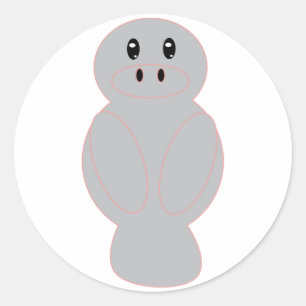Süße graue Seekuh Cartoon – Adorable Minimalist Runder Aufkleber