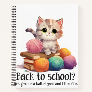 SÜSSE GRAUE STREIFENKATZE MIT GARNKÜGELN & BÜCHERN NOTIZBUCH