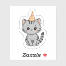Süße Graue Tabby-Kätzchen-Geburtstags-Party-Aufkle