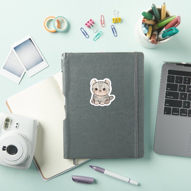 Süße graue Tabby-Kätzchen Kawaii-Katze Aufkleber (iPad Hülle)