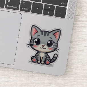 Süße graue Tabby-Kätzchen-Sticker – Große Augen Aufkleber