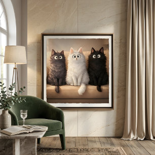 Süße graue, weiße und schwarze Kätzchen Wandkunst  Poster