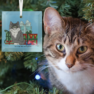 Süße Graue Weiße Weihnachtskatze Geschenke Blau Ornament Aus Glas