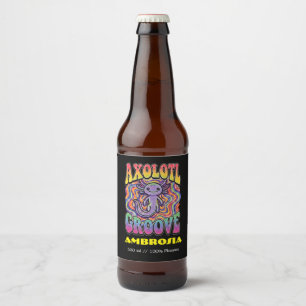 Süße Groovy Hippie Axolotl Retro 70er Regenbogen K Bierflaschenetikett