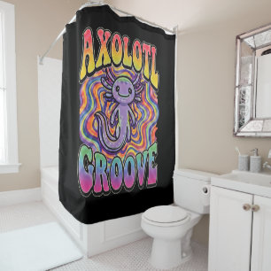Süße groovy Hippie-Axolotl-Retro-70er-Regenbogen-K Duschvorhang