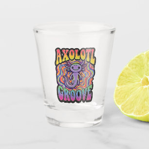 Süße groovy Hippie-Axolotl-Retro-70er-Regenbogen-K Schnapsglas