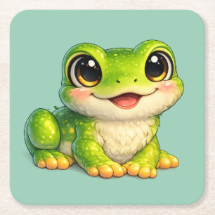 Süße großäugige Frosch Kawaii Tier Design Rechteckiger Pappuntersetzer