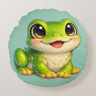 Süße großäugige Frosch Kawaii Tier Design Rundes Kissen