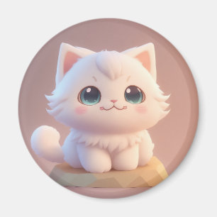 Süße große Augen Fluffige weiße Katze Magnet