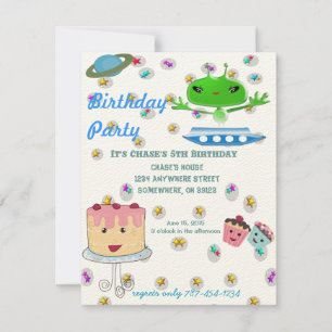 Süße grüne Außerirdische mit Raumschiff Einladung