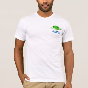 Süße grüne Außerirdische mit Raumschiff T-Shirt